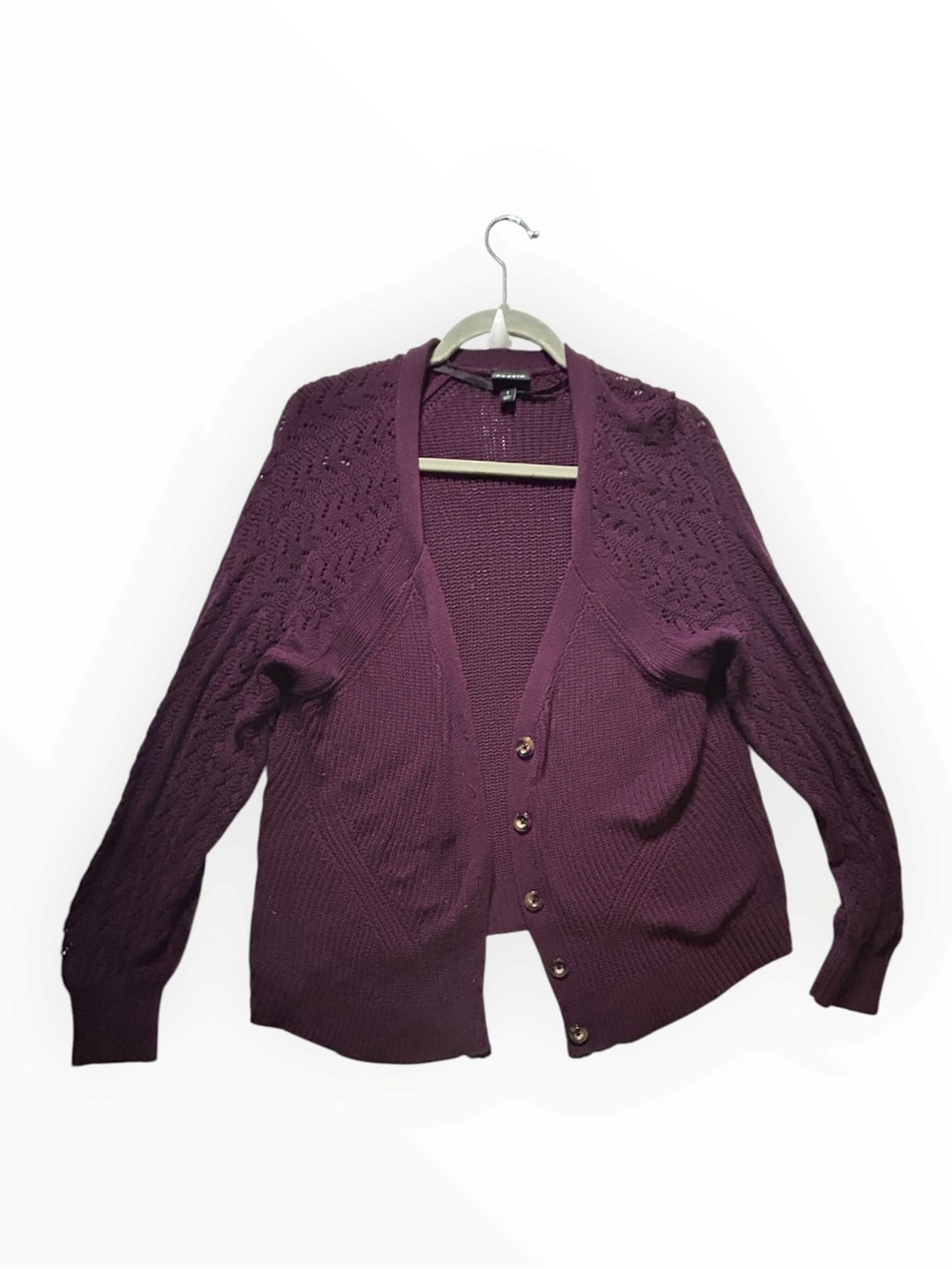 Torrid 1X Plum Purple Knit Cardigan Lace Cable Sleeve Boho
